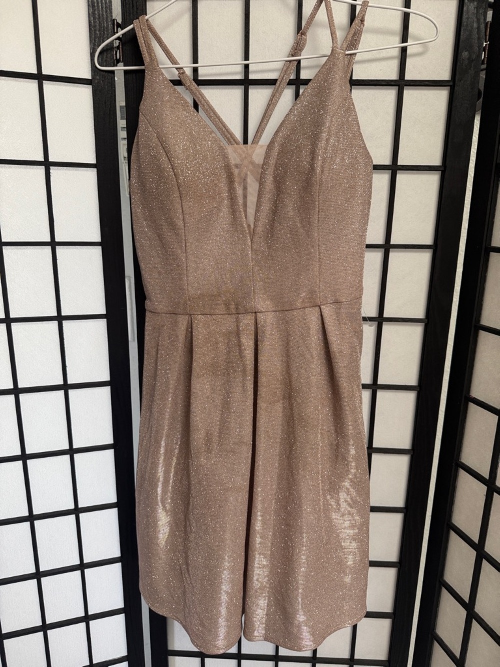 Crystal Doll Shimmery Taupe Mini Dress with Pockets